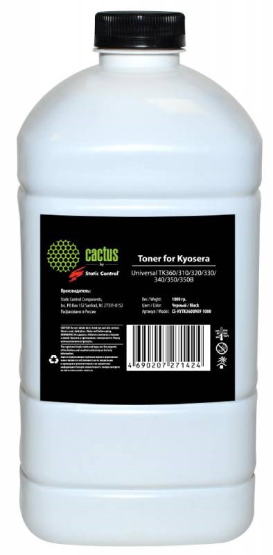 

Тонер Cactus CS-KYTK360UNIV-1000 (KYTK360UNIV-1000) черный флакон 1000гр. для принтера Universal Kyosera (TK360)