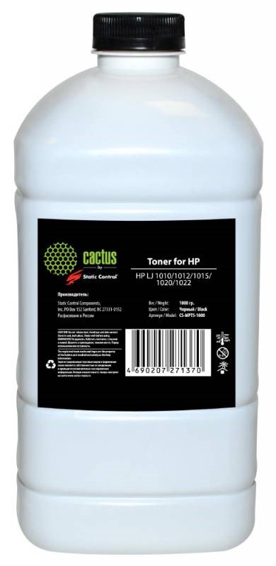 

Тонер Cactus CS-MPT5-1000 (MPT5-1000) черный флакон 1000гр. для принтера HP LJ 1010, 1012, 1015, 1020, 1022.