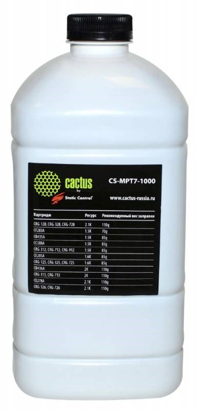 

Тонер Cactus CS-MPT7-1000 (MPT7-1000) черный флакон 1000гр. для принтера HP LJ P1005, P1006, P1100, P1102.