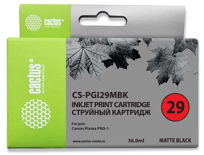 

Струйный картридж Cactus CS-PGI29MBK (PGI-29MBk) черный матовый для Canon Pixma PRO-1 (1'925 стр.)