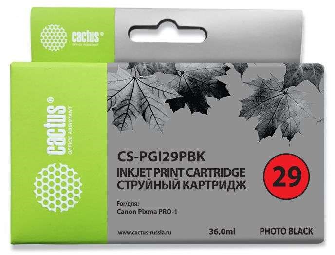 

Струйный картридж Cactus CS-PGI29PBK (PGI-29PBk) фото черный для Canon Pixma PRO-1 (1'300стр.)