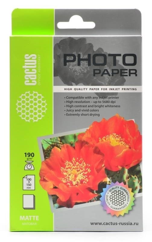 

Фотобумага матовая Cactus CS-KMA619050 10x15, 190г/м2, 50л.