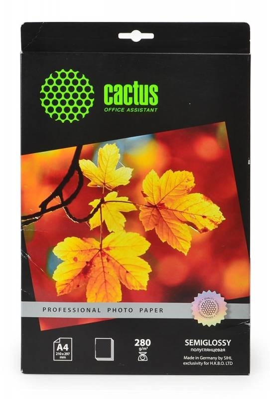 

Фотобумага полуглянцевая Cactus Prof CS-KSGA4280100 A4, 280г/м2, 100л.