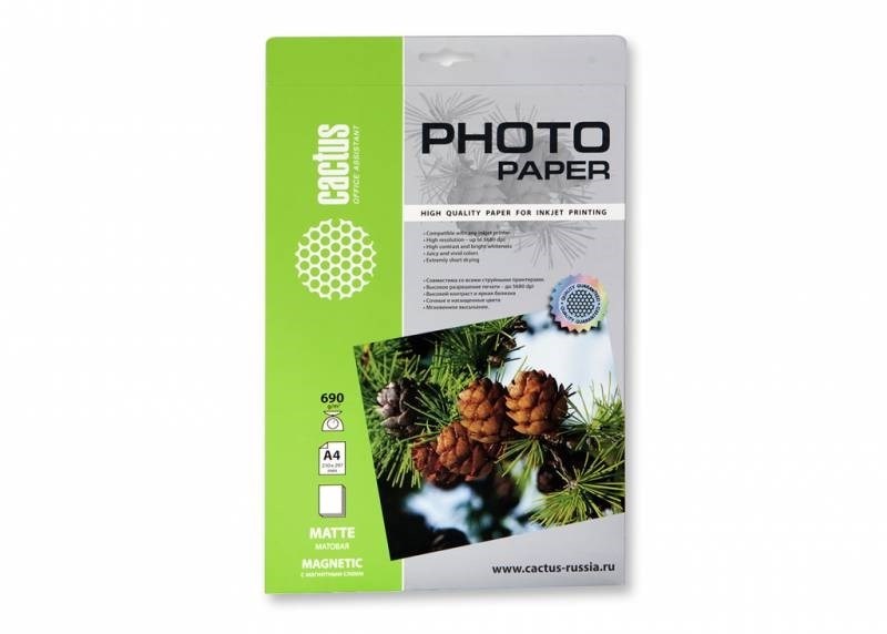 

Магнитная фотобумага Cactus CS-KMMA469010 A4, 690г/м2, 10л., матовая для струйной печати