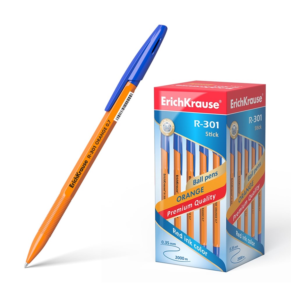

Ручка шариковая ErichKrause R-301 Orange Stick, цвет чернил синий (50 шт.)