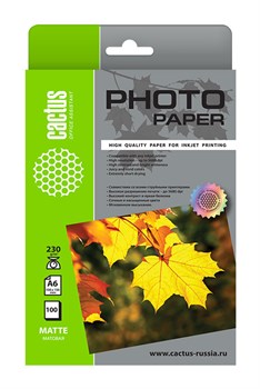 Фотобумага Cactus CS-MA6230100 10x15, 230г/м2, 100л, белая матовая для струйной печати - фото 12684
