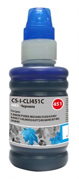 Чернила Cactus CS-I-CLI451C голубой для Canon Pixma iP6840, iP7240, iP8740, iX6840, MG5440 (100 мл) - фото 12905