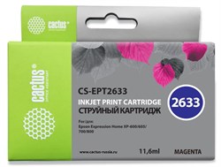 Струйный картридж Cactus CS-EPT2633 (26XL) пурпурный для принтеров Epson Expression Premium XP-600, XP-700, XP-710, XP-800, XP-820 (11,6 мл) - фото 13084