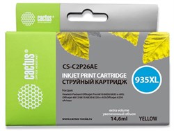 Струйный картридж Cactus CS-C2P26AE (HP 935XL) желтый увеличенной емкости для HP OfficeJet Pro 6230 ePrinter, Pro 6830 eAll in One (14,6 мл.) - фото 13145