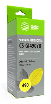 Чернила Cactus CS-GI490YB желтый для Canon Pixma G1400, G2400, G3400 (100 мл) - фото 13220