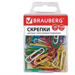 Скрепки Brauberg, 28 мм, цветные, в пластиковой коробке (100 шт.) - фото 13434