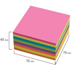 Блок самоклеящийся (стикер), Brauberg, неоновый, 76х76 мм, 400 листов, 8 цветов - фото 13793