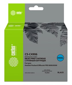 Струйный картридж Cactus CS-C4906 (HP 940XL) черный увеличенной емкости для HP OfficeJet 8000 Pro, 8500, 8500a, 8500a Plus (72 мл) - фото 14555