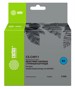 Струйный картридж Cactus CS-C4911 (HP 82) голубой для HP DesignJet 500, 500 Plus, 500ps, 500ps Plus, 510, 510ps, 800, 800ps, 815 MFP, 820 MFP, Copier CC800, Copier CC800ps (72 мл) - фото 14567