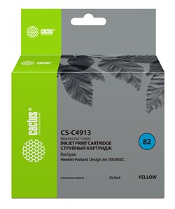 Струйный картридж Cactus CS-C4913 (HP 82) желтый для HP DesignJet 500, 500 Plus, 500ps, 500ps Plus, 510, 510ps, 800, 800ps, 815 MFP, 820 MFP, Copier CC800, Copier CC800ps (72 мл) - фото 14571