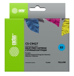 Струйный картридж Cactus CS-C9427 (HP 85) желтый для HP DesignJet 30, 30gp, 30n, 90, 90gp, 90r, 130, 130de, 130gp, 130nr, 130r (72 мл) - фото 14596