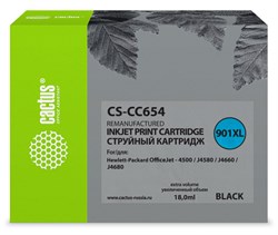 Струйный картридж Cactus CS-CC654 (HP 901XL) черный увеличенной емкости для HP OfficeJet 4500 series, 4500 G540a, 4500 G540g, 4500 G540n, J4524, J4535, J4580, J4624, J4660, J4680 (18 мл) - фото 14616