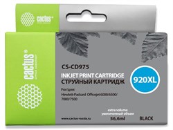Струйный картридж Cactus CS-CD975 (HP 920XL) черный увеличенной емкости для HP OfficeJet 6000 Pro, 6500, 6500a, 7000, 7500, 7500a (e910a) (56,6 мл) - фото 14626