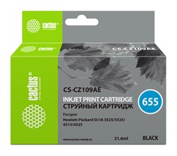 Струйный картридж Cactus CS-CZ109AE (HP 655) черный для HP DeskJet Ink Advantage 3525, Ink Advantage 4615, Ink Advantage 4625, Ink Advantage 5520 series, Ink Advantage 5525, Ink Advantage 6525 (21,6 мл) - фото 14644