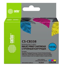 Струйный картридж Cactus CS-CB338 (HP 141XL) цветной увеличенной емкости для HP DeskJet D4263, D4363; OfficeJet J5783, J6413; PhotoSmart C4200, C4225, C4250, C4270, C4343, C4380, C4473, C4483, C4583, C5200, C5280, D5300 (18 мл) - фото 14704