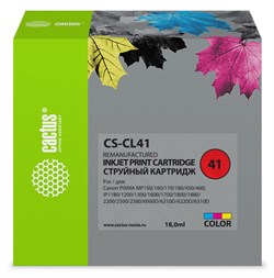 Струйный картридж Cactus CS-CL41 (CL-41) цветной для Canon Pixma MP150, MP160, MP170, MP180, MP210, MP220, MP450, MP460, MP470, iP1200, iP1300, iP1600, iP1700, iP1800, iP1900 (18 мл) - фото 14754