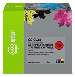Струйный картридж Cactus CS-CL38 (CL-38) цветной для Canon Pixma iP1800, iP1900, iP2500, iP2600, MP140, MP190, MP210, MP220, MP470, MX300 (9 мл) - фото 14793