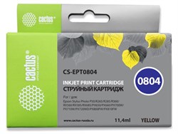Струйный картридж Cactus CS-EPT0804 (T0804) желтый для принтеров Epson Stylus Photo P50, PX650, PX660, PX700, PX710, PX720, PX800, PX810, PX820, R265, R285, R360, RX560, RX585, RX685 (11,4 мл) - фото 14956