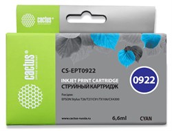 Струйный картридж Cactus CS-EPT0922 (T0922) голубой для принтеров Epson Stylus C91, C240, CX4300, T26, T27, TX106, TX109, TX117, TX119 (6,6 мл) - фото 15028