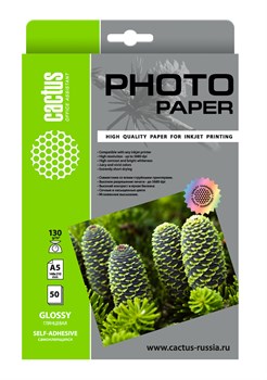 Фотобумага Cactus CS-GSA513050 A5, 130г/м2, 50л, глянцевая самоклеящаяся для струйной печати - фото 15648