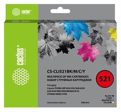 Комплект струйных картриджей Cactus CS-CLI521BK/M/C/Y набор для Canon MP540, MP550, MP620, MP630, MP640 (4x8.4 мл) - фото 15798
