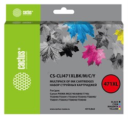 Комплект струйных картриджей Cactus CS-CLI471XLBK/M/C/Y набор для Canon TS5040, MG5740, MG6840, MG7740 (4x10.8 мл) - фото 15801
