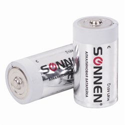 Батарейки комплект 2 шт., SONNEN Alkaline, С (LR14, 14А), алкалиновые, блистер - фото 15959