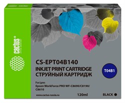 Струйный картридж Cactus CS-EPT04B140 (C13T04B140) черный для Epson WorkForce Pro WF-C8190, WF-C8690 (120 мл.) - фото 16057