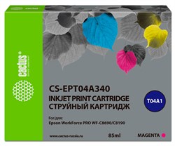 Струйный картридж Cactus CS-EPT04A340 (C13T04A340) пурпурный для Epson WorkForce Pro WF-C8190, WF-C8690  (85 мл.) - фото 16102