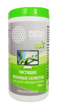Салфетки влажные Cactus CS-T1001E (ECO) для экранов и оптики (туба 100 шт) - фото 17056