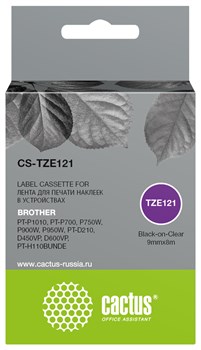 Картридж ленточный Cactus CS-TZE121 черный для Brother PT-P1010, PT-P700, P750W, P900W, P950W, PT-D210, D450VP, D600VP, PT-H110BUNDE - фото 17130