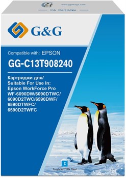 Струйный картридж G&G GG-C13T908240 (T9082) голубой для Epson WorkForce Pro WF-6090DW, 6090DTWC, 6090D2TWC, 6590DWF (70 мл) - фото 17875