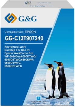 Струйный картридж G&G GG-C13T907240 (T9072) голубой для Epson WorkForce Pro WF-6090DW, 6090DTWC, 6090D2TWC, 6590DWF (120 мл) - фото 17879