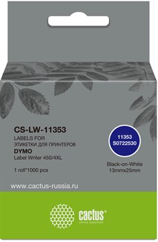 Этикетки Cactus CS-LW-11353 сег.:25x13мм черный белый 1000шт/рул Dymo Label Writer 450/4XL - фото 20765