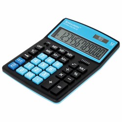 Калькулятор настольный Brauberg Extra Color-12-BKBU (206x155 мм), 12 разрядов, двойное питание, черно-голубой - фото 21100