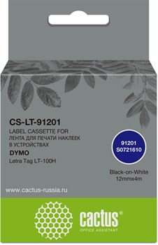 Картридж ленточный Cactus CS-LT-91201 (91201) черный/белый для Dymo Letra Tag LT-100H - фото 21578