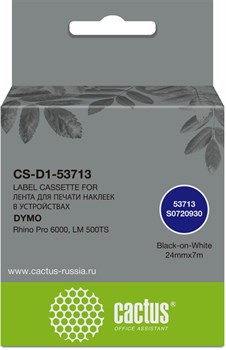 Картридж ленточный Cactus CS-D1-53713 (53713) черный/белый для Dymo Rhino Pro 6000, LM 500TS - фото 21581