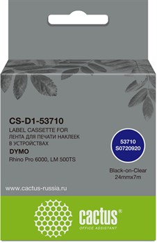 Картридж ленточный Cactus CS-D1-53710 (53710) черный/прозрачный для Dymo Rhino Pro 6000, LM 500TS - фото 21582