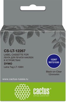 Картридж ленточный Cactus CS-LT-12267 (12267) черный/прозрачный для Dymo Letra Tag LT-100H - фото 21585