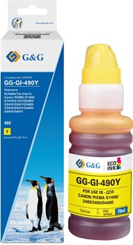 Чернила G&G GG-GI-490Y GI-490 желтый 70мл для Canon Pixma G1400, G2400, G3400, G4400 - фото 22539