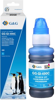 Чернила G&G GG-GI-490C GI-490 голубой 70мл для Canon Pixma G1400, G2400, G3400, G4400 - фото 22541