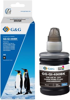 Чернила G&G GG-GI-490BK GI-490 черный пигментный 140мл для Canon Pixma G1400, G2400, G3400, G4400 - фото 22542