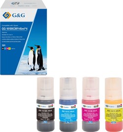 Чернила G&G GG-101BKCMY-45ml*4 101BKCMY голубой/пурпурный/желтый/черный набор 4x45мл для Epson EcoTank L4150, L4156, L4160, L4250, L4260, L4266, L6160, L6170, L6176, L6190, L6260, L6270, L6276, L6290 - фото 23450