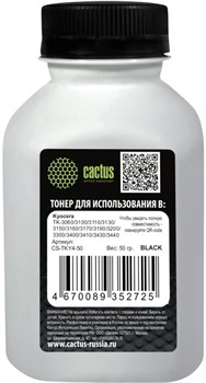 Тонер Cactus CS-TKY4-50 черный флакон для принтера Kyocera TK-3060, 3100, 3110, 3130, 3150, 3160, 3170, 3190, 3200, 3300, 3400, 3410, 3430, 3440, 50, 55, 60, 65, 310, 320, 330, 340, 350, 360 (Hight speed ser 3xxx) (50 гр.) - фото 24709