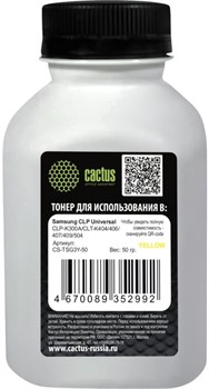 Тонер Cactus CS-TSG3Y-50 желтый флакон для принтера Samsung CLP Universal CLP-K300A, CLT-K404, 406, 407, 409, 504 (50 гр.) - фото 24733